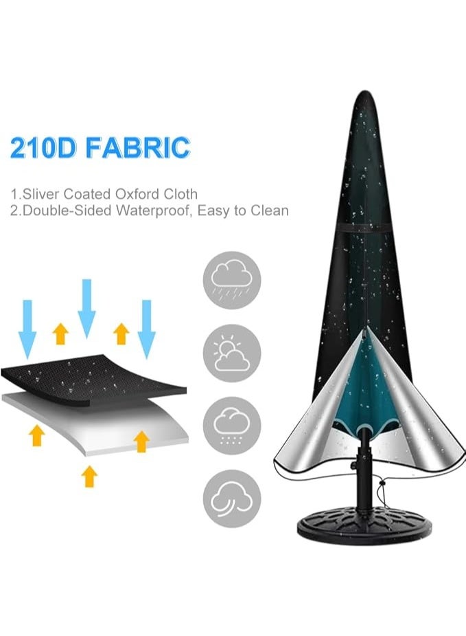 غطاء شمسية للحديقة من قماش اوكسفورد 210 دينيير بسوستة مقاومة للماء ورباط قابل للتعديل للمظلة الخارجية من 2 إلى 3 متر مقاوم للرياح والأشعة فوق البنفسجية، لون أسود (1.90 متر × 30 سم × 50 سم) - Image 4